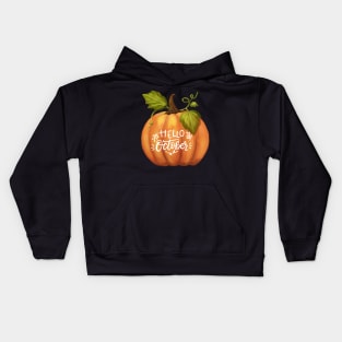 Hello October Fall Season Pumpkin Halloween and Fall Color Lovers. Kids Hoodie